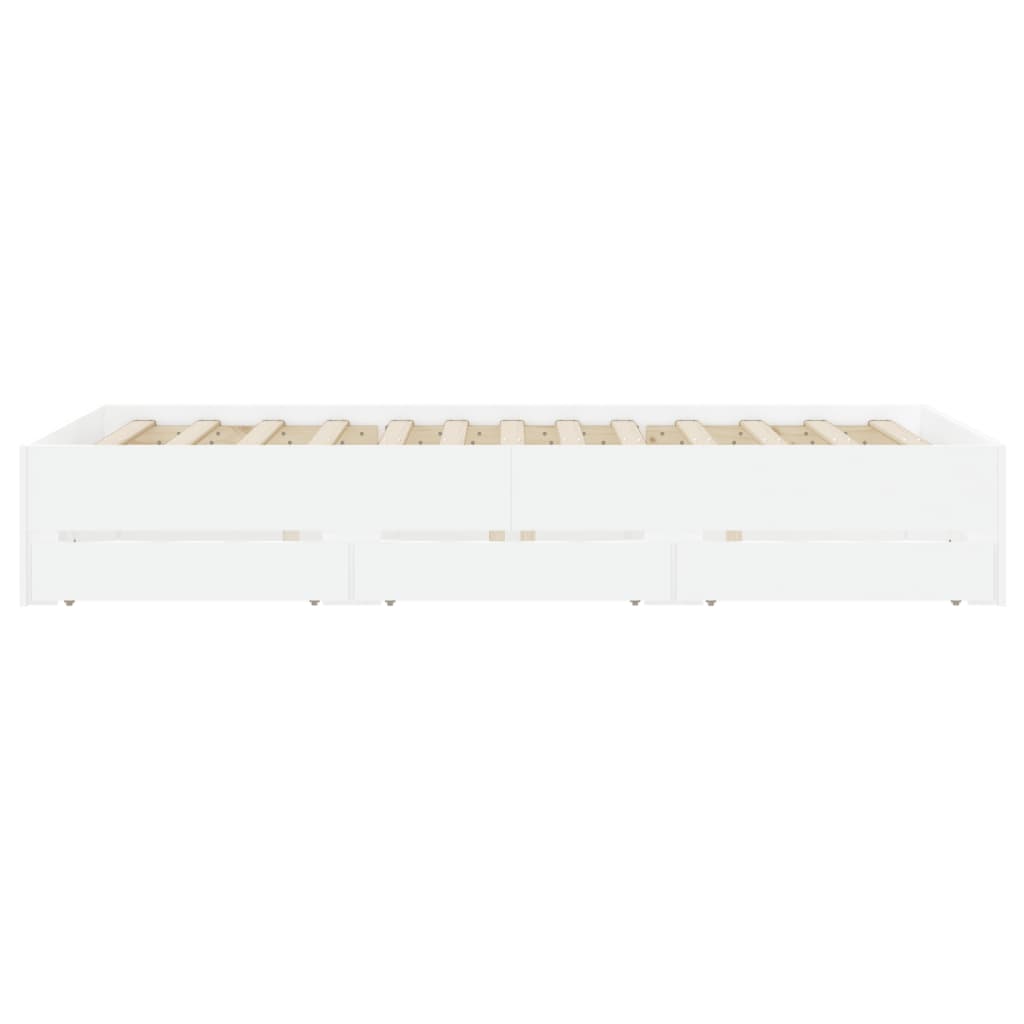 Bedframe met lades bewerkt hout wit 135x190 cm is nu te koop bij PeponiXL, paradijselijk wonen!