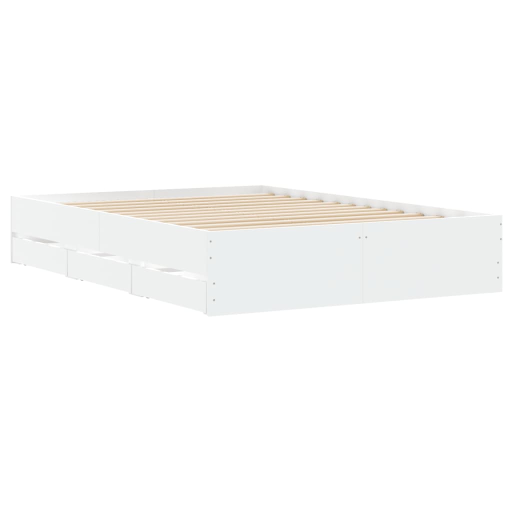 Bedframe met lades bewerkt hout wit 135x190 cm is nu te koop bij PeponiXL, paradijselijk wonen!