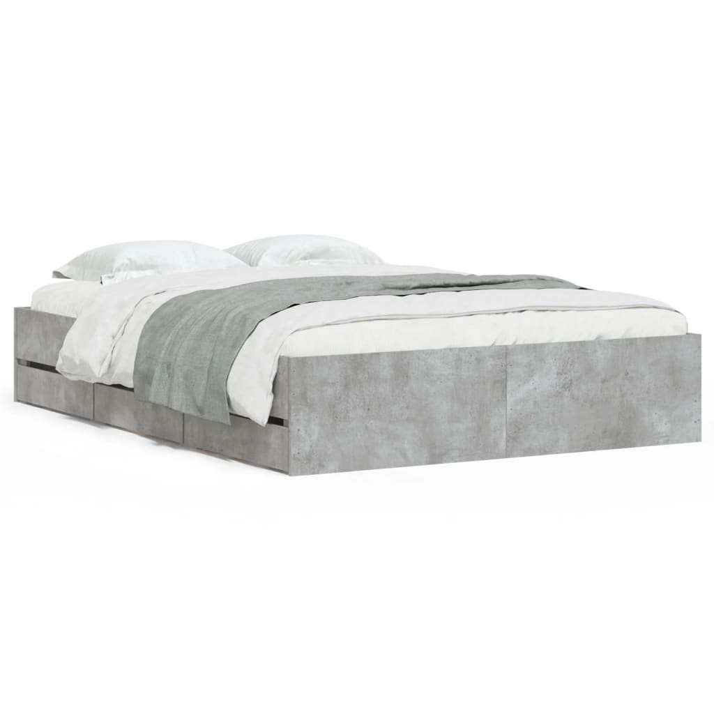 Bedframe met lades bewerkt hout betongrijs 135x190 cm is nu te koop bij PeponiXL, paradijselijk wonen!