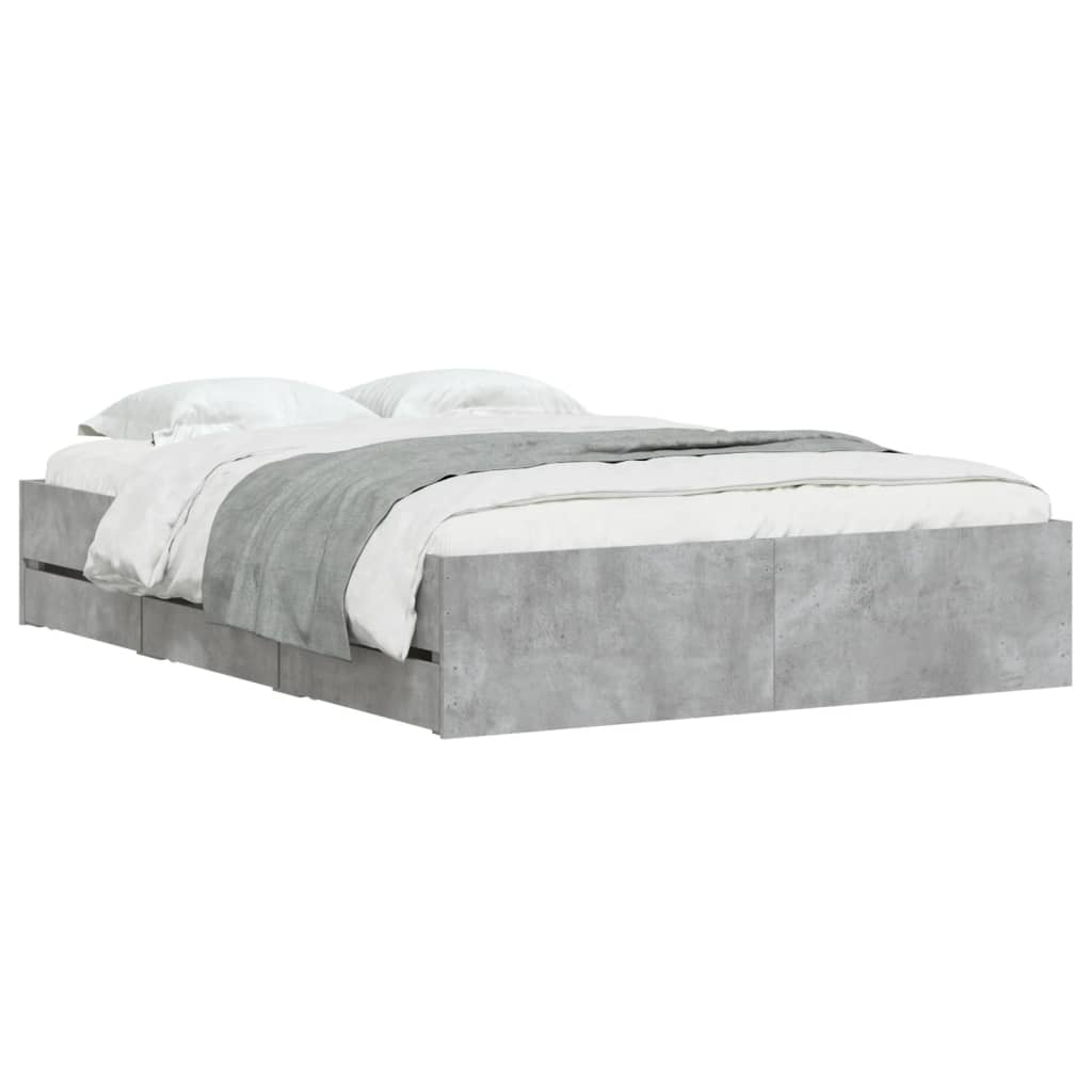 Bedframe met lades bewerkt hout betongrijs 135x190 cm is nu te koop bij PeponiXL, paradijselijk wonen!