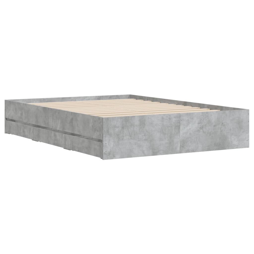 Bedframe met lades bewerkt hout betongrijs 135x190 cm is nu te koop bij PeponiXL, paradijselijk wonen!