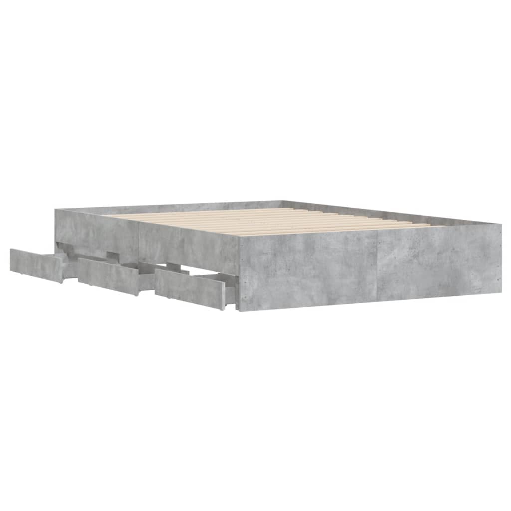 Bedframe met lades bewerkt hout betongrijs 135x190 cm is nu te koop bij PeponiXL, paradijselijk wonen!