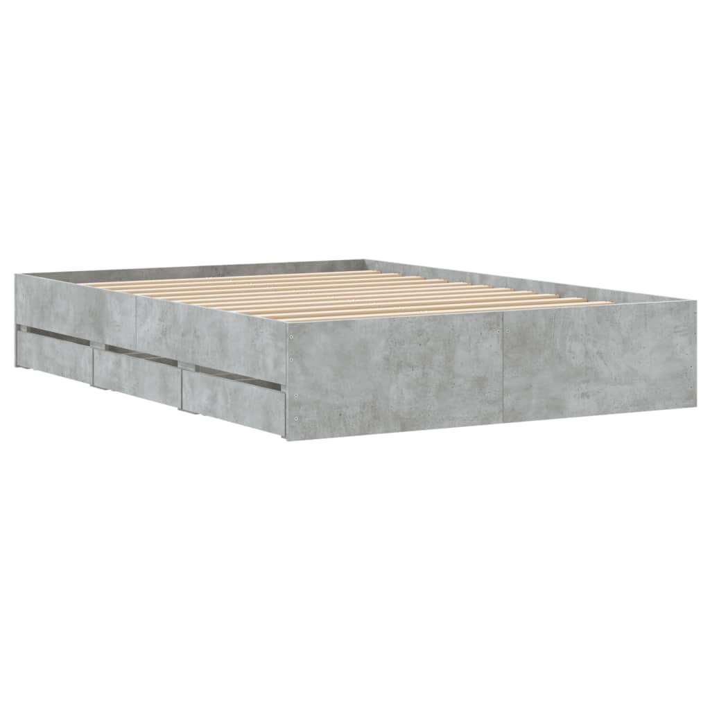 Bedframe met lades bewerkt hout betongrijs 135x190 cm is nu te koop bij PeponiXL, paradijselijk wonen!