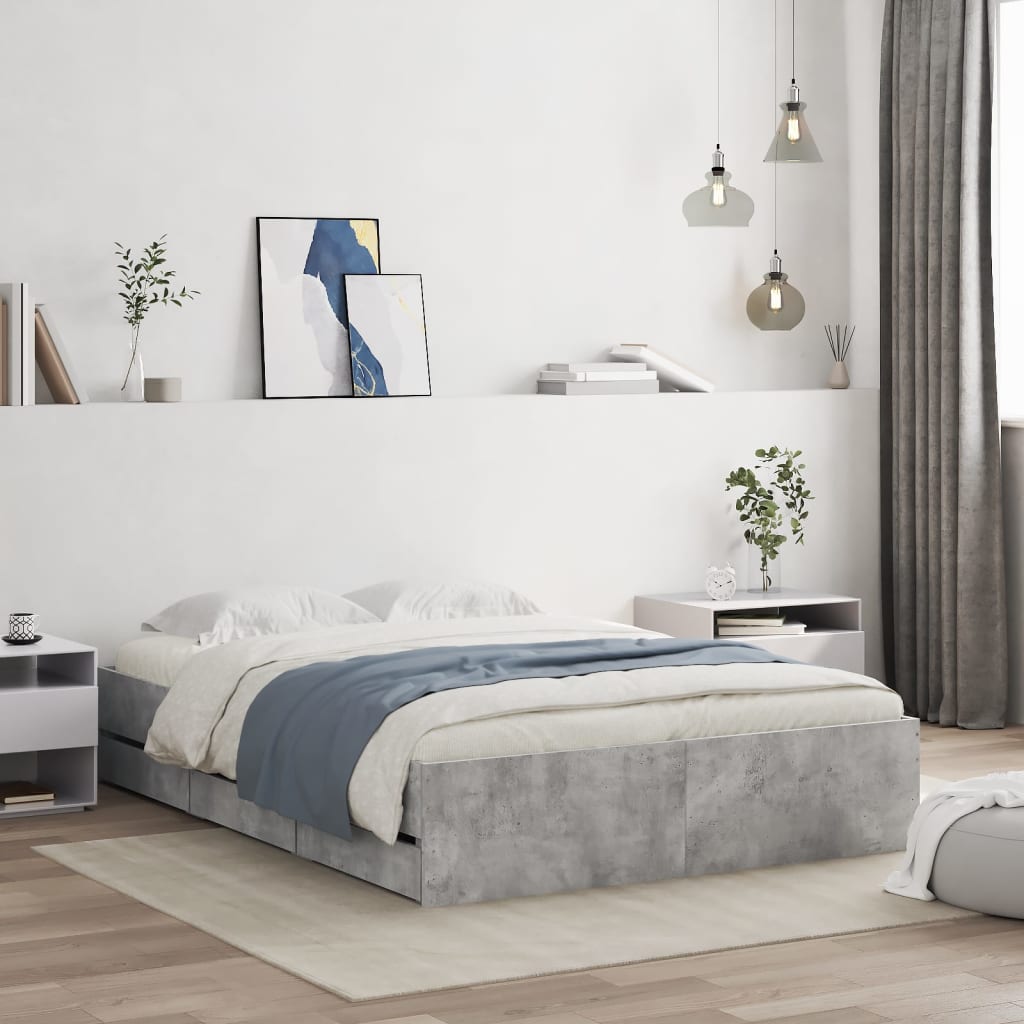 Bedframe met lades bewerkt hout betongrijs 135x190 cm is nu te koop bij PeponiXL, paradijselijk wonen!