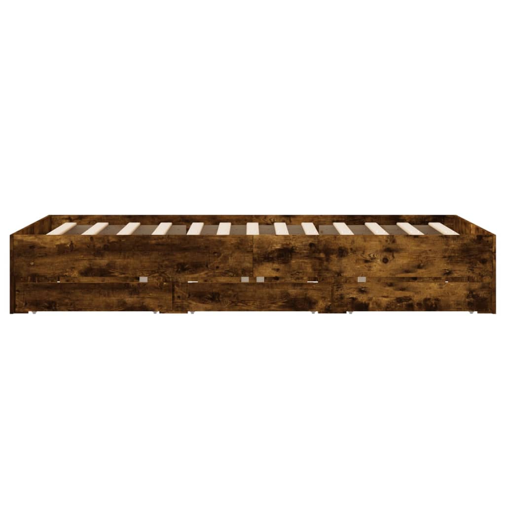 Bedframe met lades bewerkt hout gerookt eikenkleurig 135x190 cm is nu te koop bij PeponiXL, paradijselijk wonen!