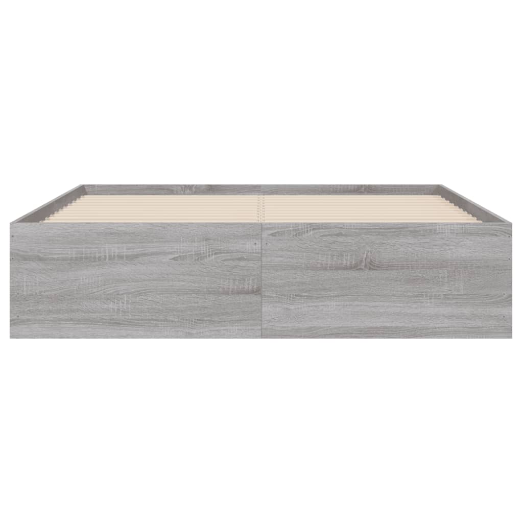 Bedframe met lades bewerkt hout grijs sonoma eiken 135x190 cm is nu te koop bij PeponiXL, paradijselijk wonen!