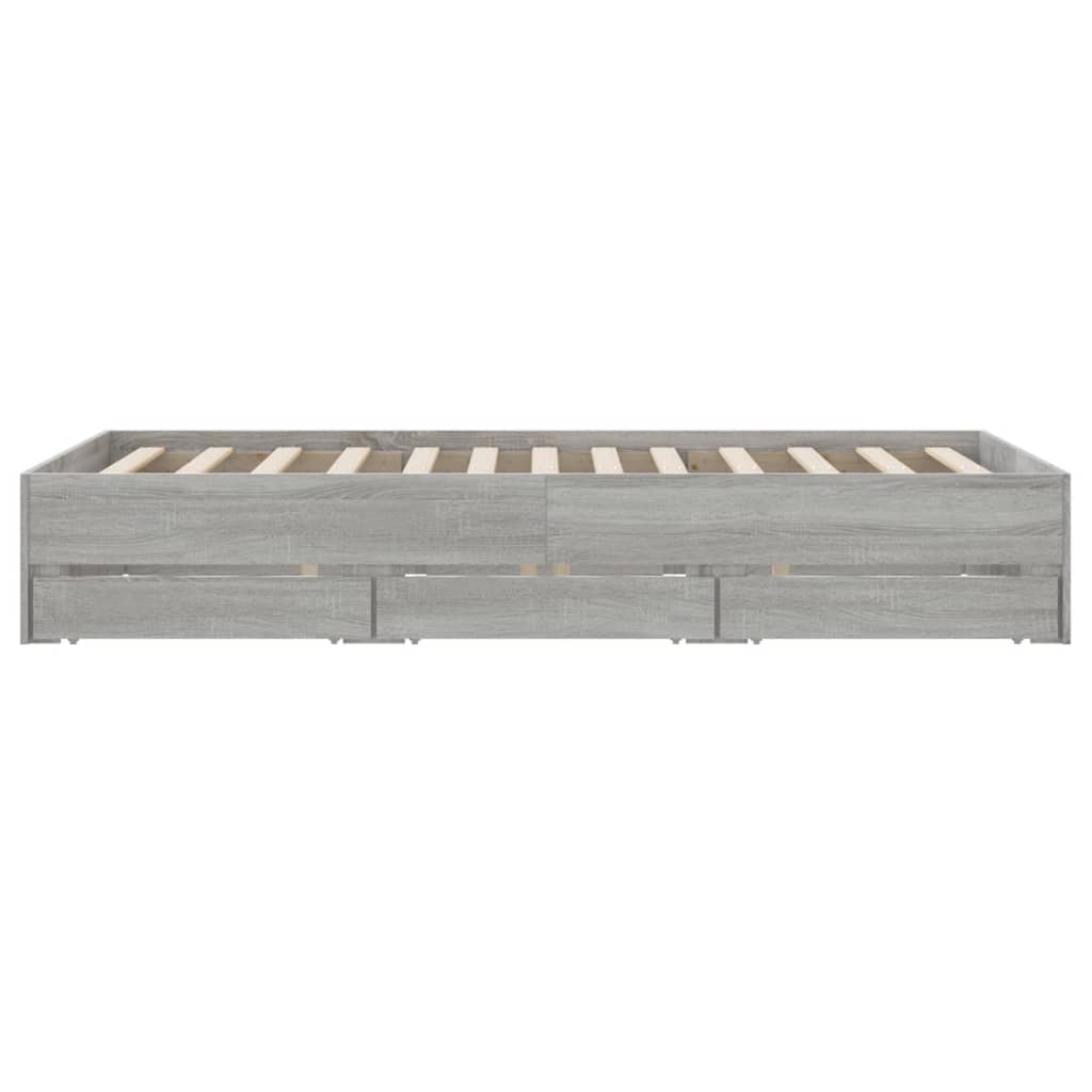 Bedframe met lades bewerkt hout grijs sonoma eiken 135x190 cm is nu te koop bij PeponiXL, paradijselijk wonen!