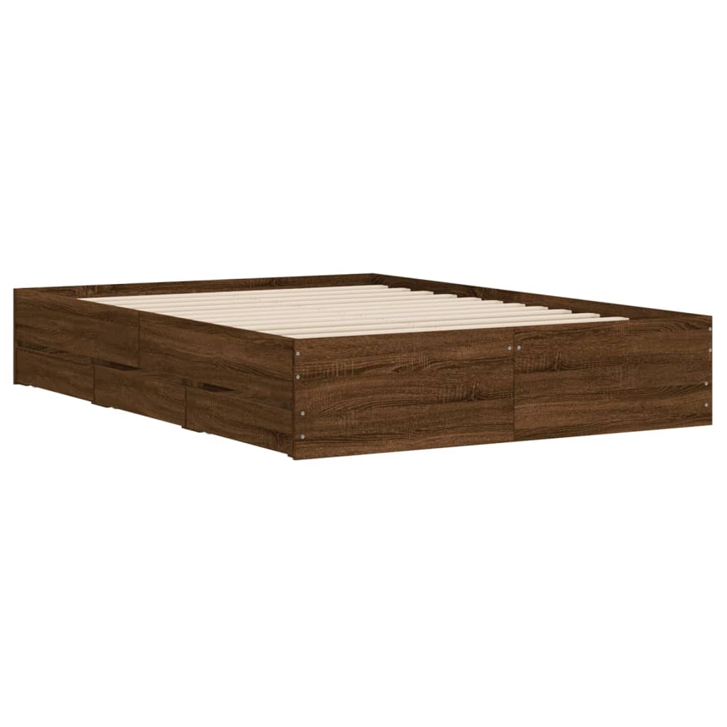 Bedframe met lades bewerkt hout bruin eikenkleur 135x190 cm is nu te koop bij PeponiXL, paradijselijk wonen!