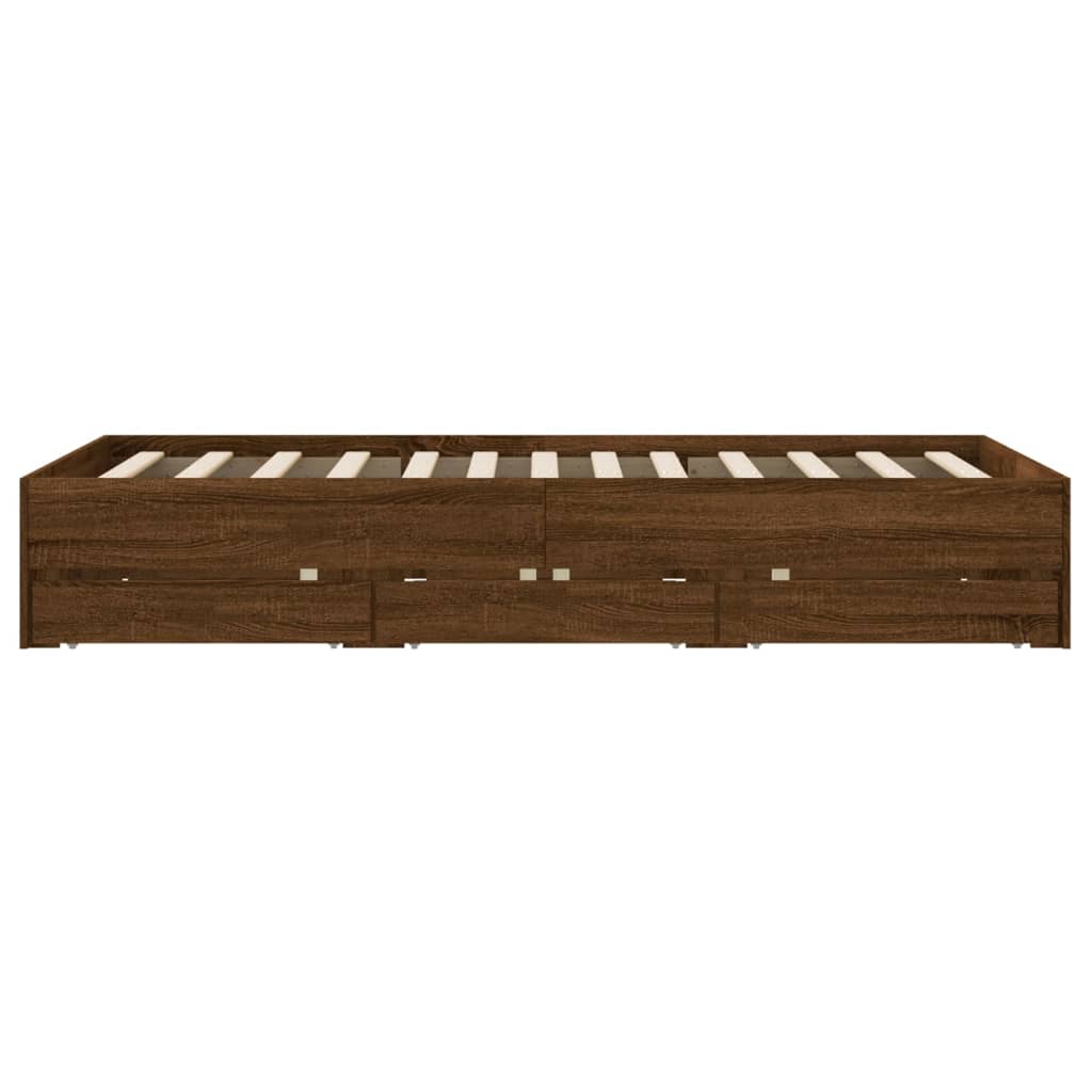 Bedframe met lades bewerkt hout bruin eikenkleur 135x190 cm is nu te koop bij PeponiXL, paradijselijk wonen!