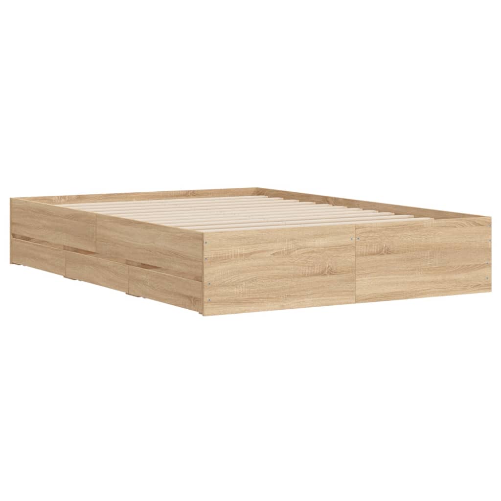 Bedframe met lades bewerkt hout sonoma eikenkleurig 120x190 cm is nu te koop bij PeponiXL, paradijselijk wonen!