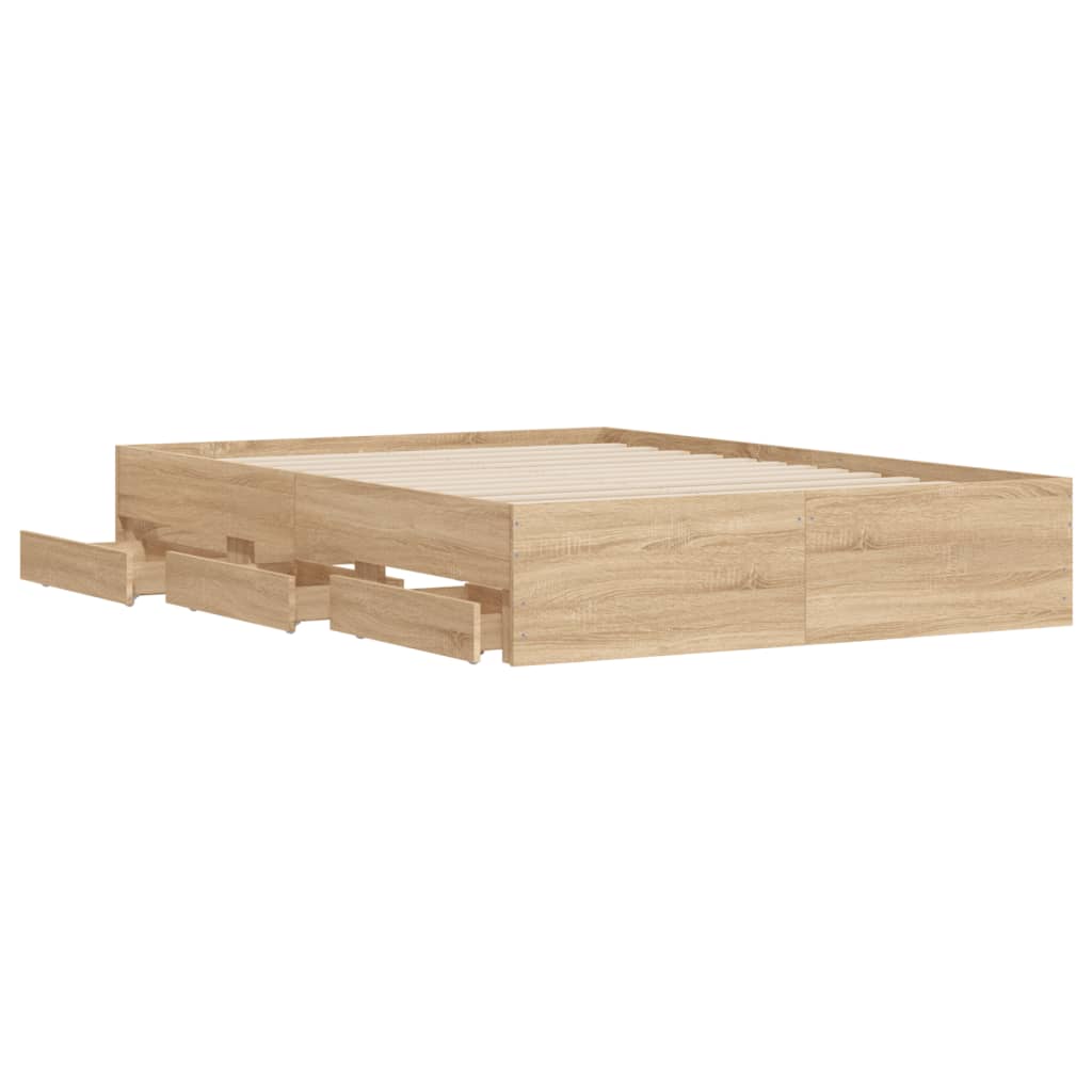 Bedframe met lades bewerkt hout sonoma eikenkleurig 120x190 cm is nu te koop bij PeponiXL, paradijselijk wonen!