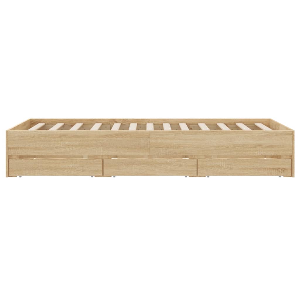 Bedframe met lades bewerkt hout sonoma eikenkleurig 120x190 cm is nu te koop bij PeponiXL, paradijselijk wonen!