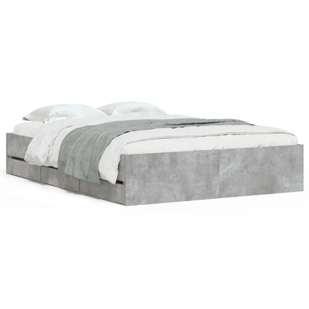 Bedframe met lades bewerkt hout betongrijs 120x190 cm is nu te koop bij PeponiXL, paradijselijk wonen!