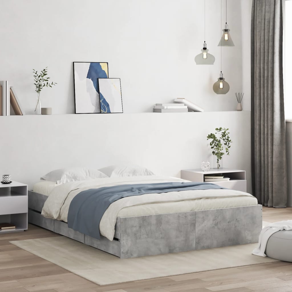 Bedframe met lades bewerkt hout betongrijs 120x190 cm is nu te koop bij PeponiXL, paradijselijk wonen!