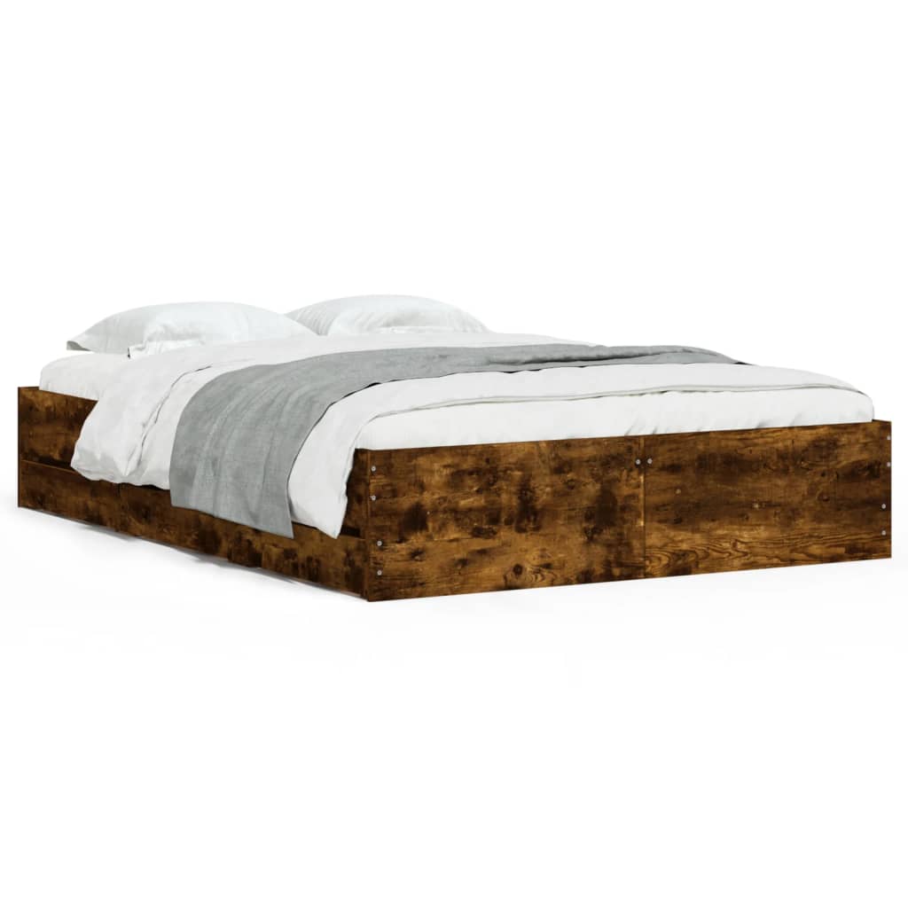 Bedframe met lades bewerkt hout gerookt eikenkleurig 120x190 cm is nu te koop bij PeponiXL, paradijselijk wonen!