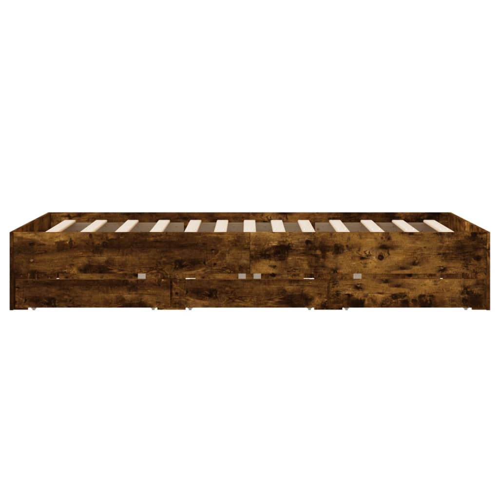 Bedframe met lades bewerkt hout gerookt eikenkleurig 120x190 cm is nu te koop bij PeponiXL, paradijselijk wonen!