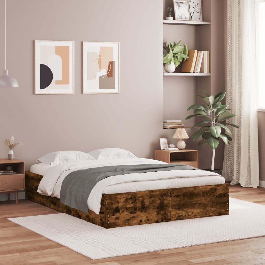 Bedframe met lades bewerkt hout gerookt eikenkleurig 120x190 cm is nu te koop bij PeponiXL, paradijselijk wonen!