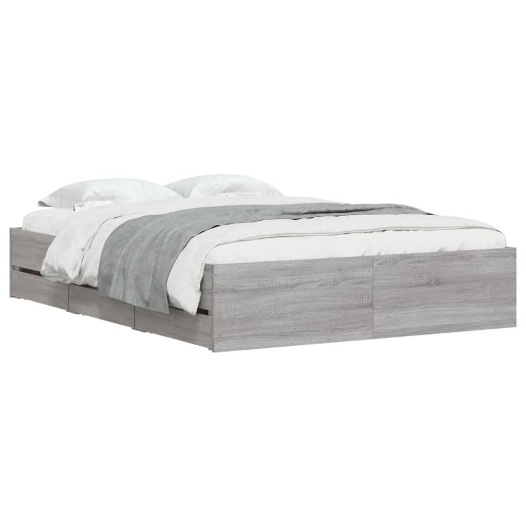 Bedframe met lades bewerkt hout grijs sonoma eiken 120x190 cm is nu te koop bij PeponiXL, paradijselijk wonen!