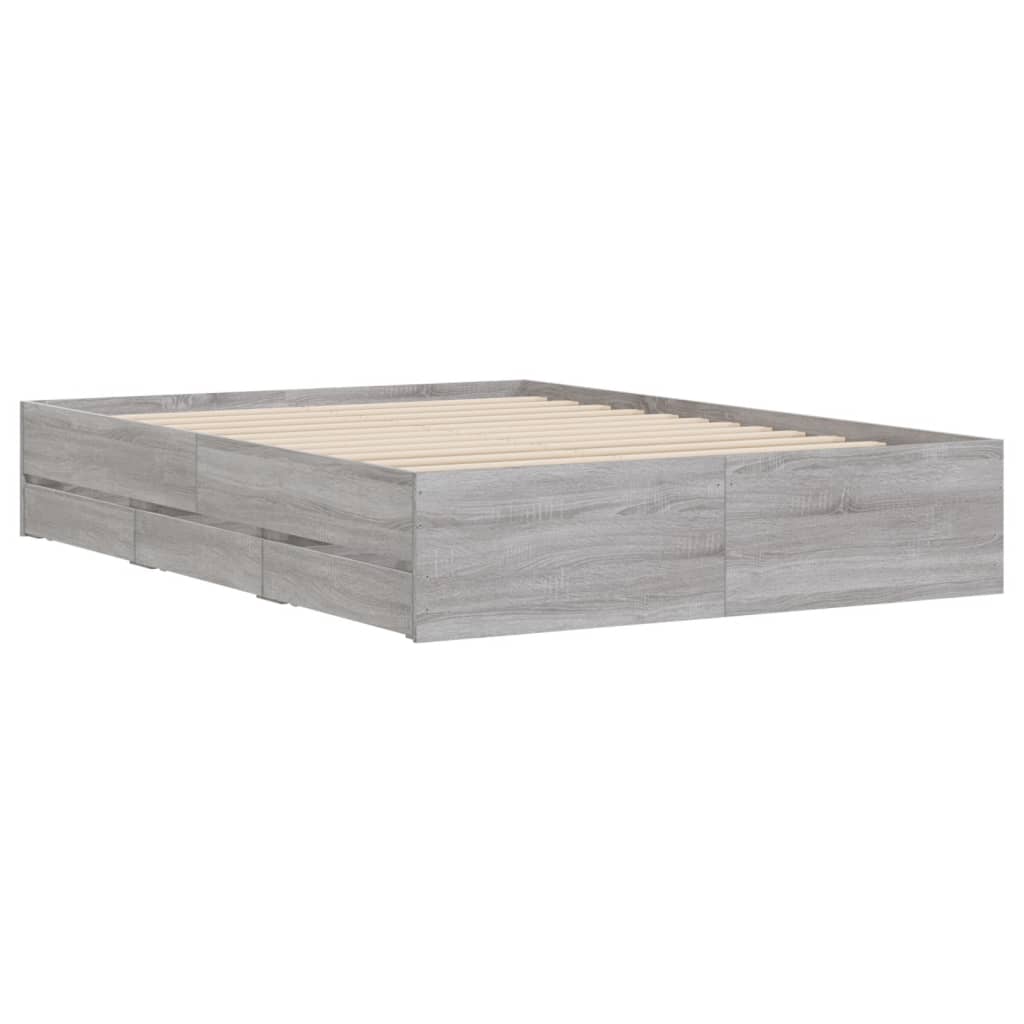 Bedframe met lades bewerkt hout grijs sonoma eiken 120x190 cm is nu te koop bij PeponiXL, paradijselijk wonen!