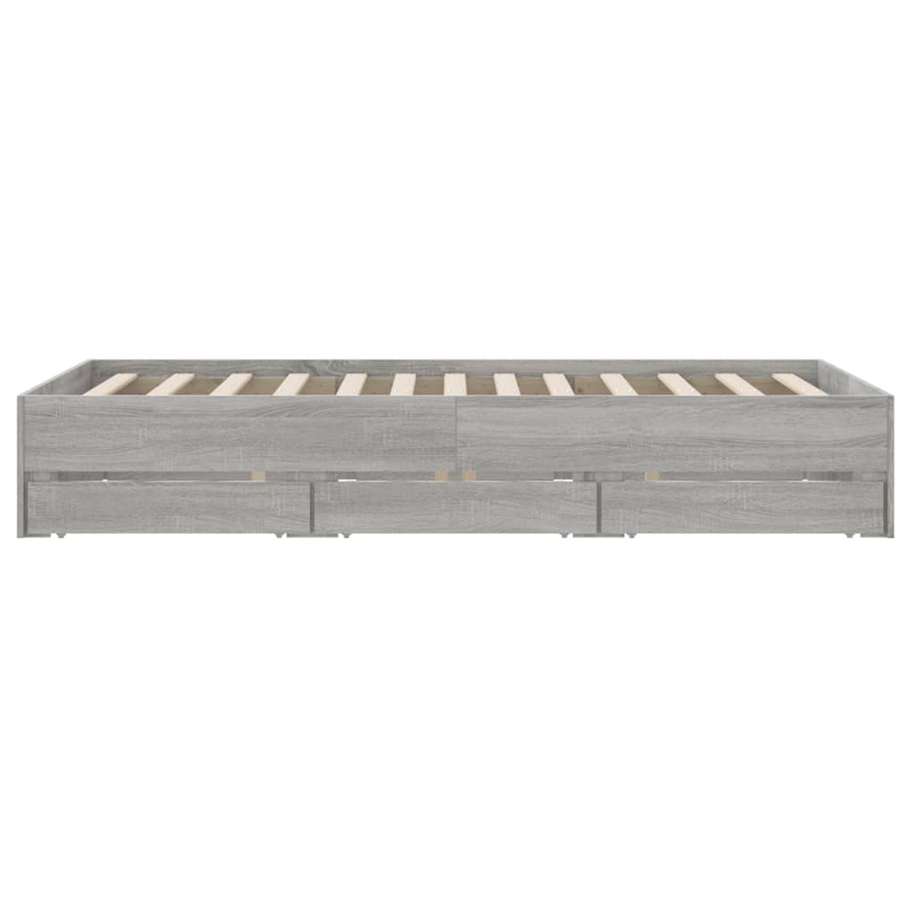 Bedframe met lades bewerkt hout grijs sonoma eiken 120x190 cm is nu te koop bij PeponiXL, paradijselijk wonen!