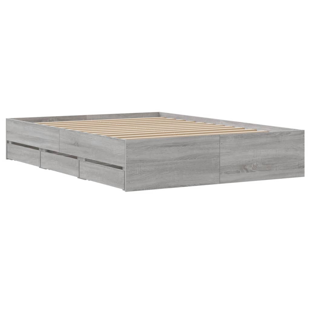 Bedframe met lades bewerkt hout grijs sonoma eiken 120x190 cm is nu te koop bij PeponiXL, paradijselijk wonen!