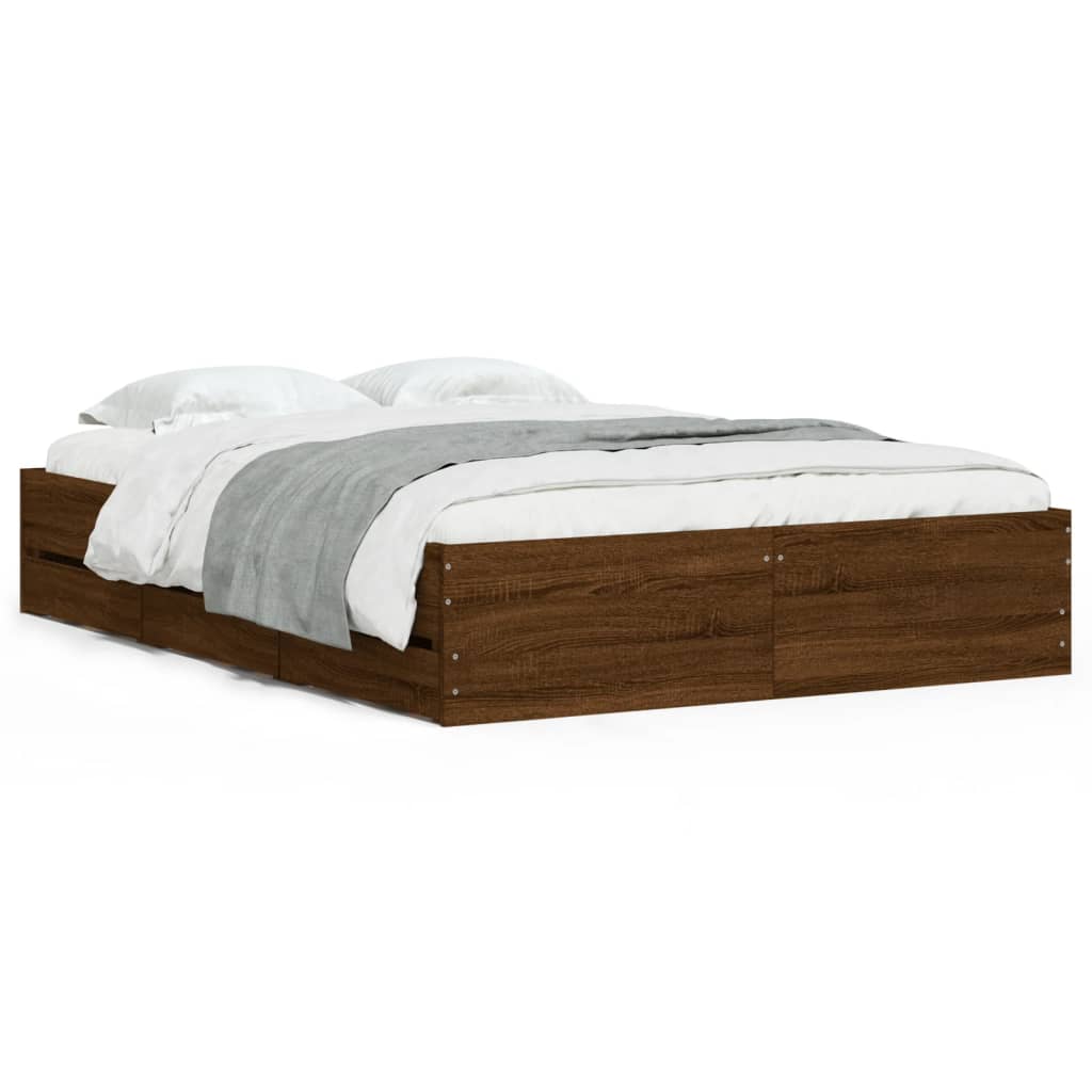 Bedframe met lades bewerkt hout bruin eikenkleur 120x190 cm is nu te koop bij PeponiXL, paradijselijk wonen!