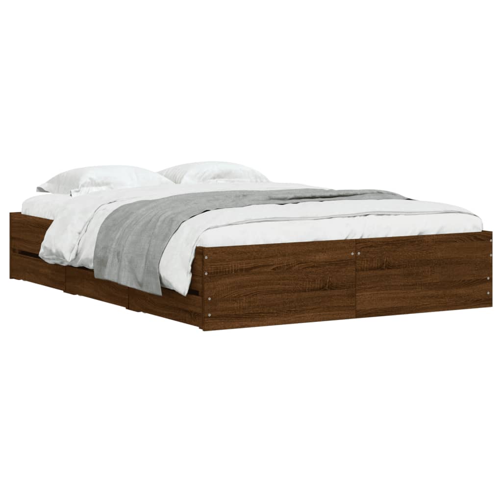Bedframe met lades bewerkt hout bruin eikenkleur 120x190 cm is nu te koop bij PeponiXL, paradijselijk wonen!