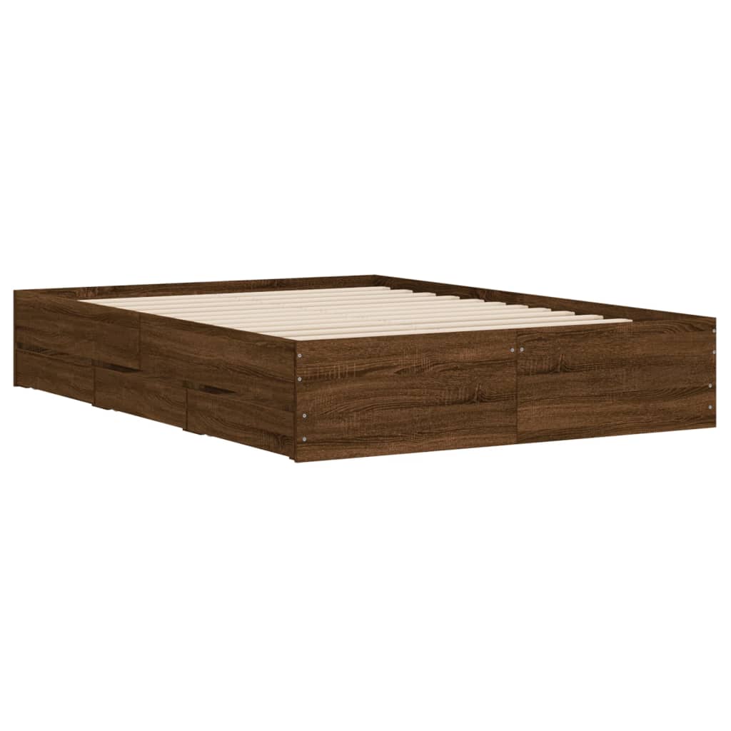 Bedframe met lades bewerkt hout bruin eikenkleur 120x190 cm is nu te koop bij PeponiXL, paradijselijk wonen!