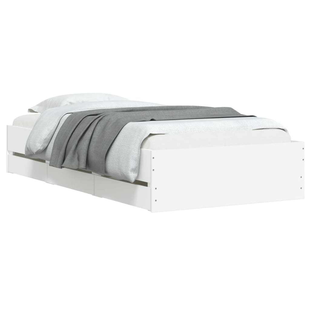 Bedframe met lades bewerkt hout wit 90x190 cm is nu te koop bij PeponiXL, paradijselijk wonen!