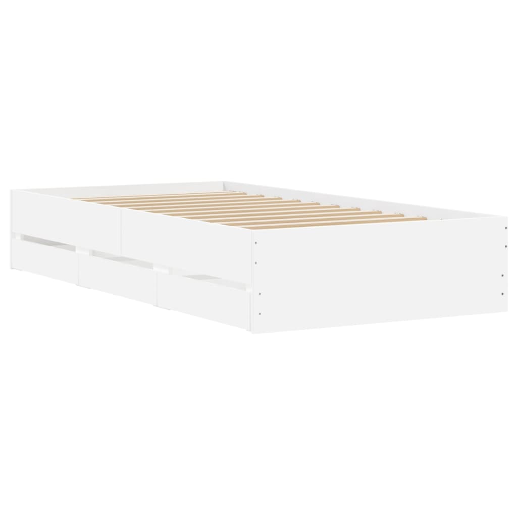 Bedframe met lades bewerkt hout wit 90x190 cm is nu te koop bij PeponiXL, paradijselijk wonen!