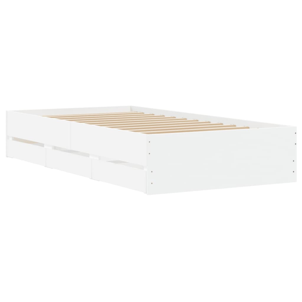 Bedframe met lades bewerkt hout wit 90x190 cm is nu te koop bij PeponiXL, paradijselijk wonen!
