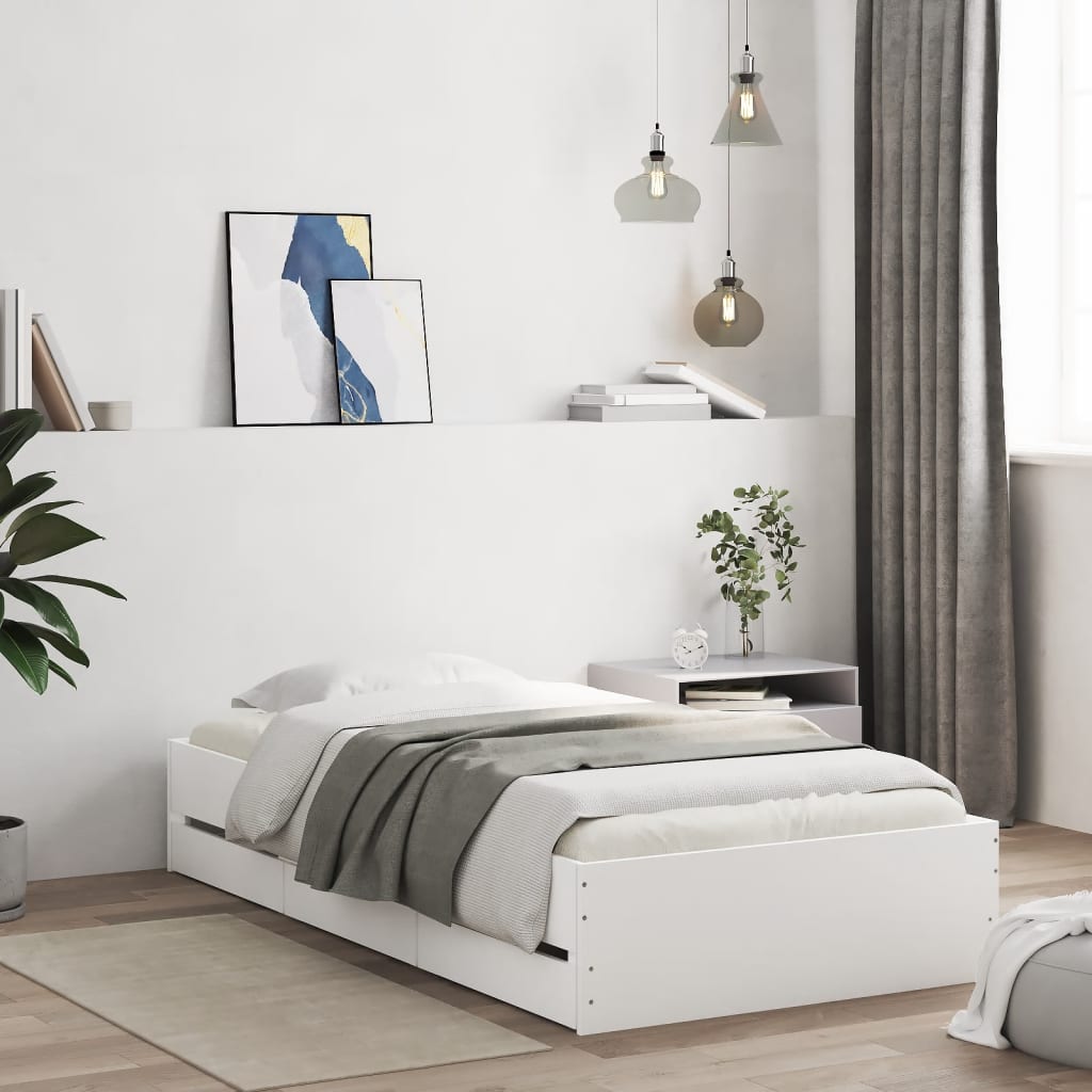 Bedframe met lades bewerkt hout wit 90x190 cm is nu te koop bij PeponiXL, paradijselijk wonen!