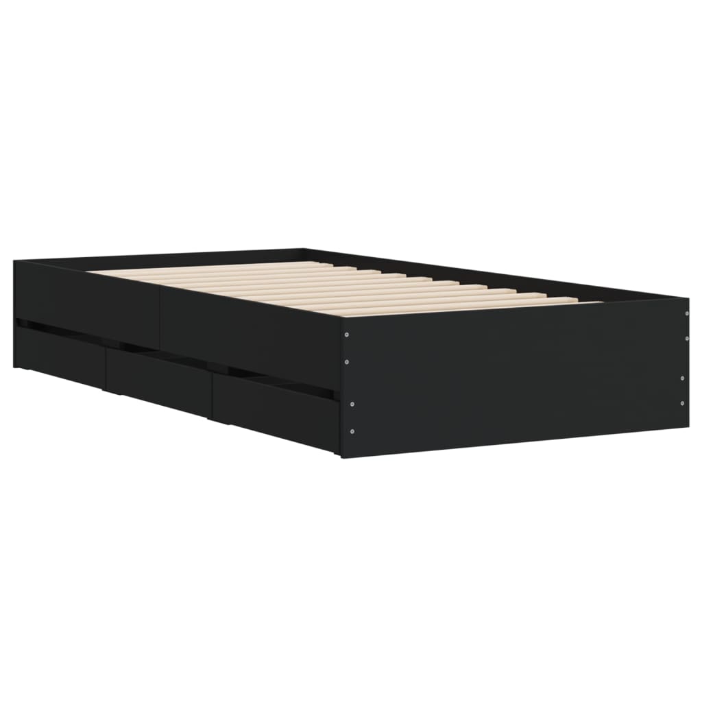 Bedframe met lades bewerkt hout zwart 90x190 cm is nu te koop bij PeponiXL, paradijselijk wonen!