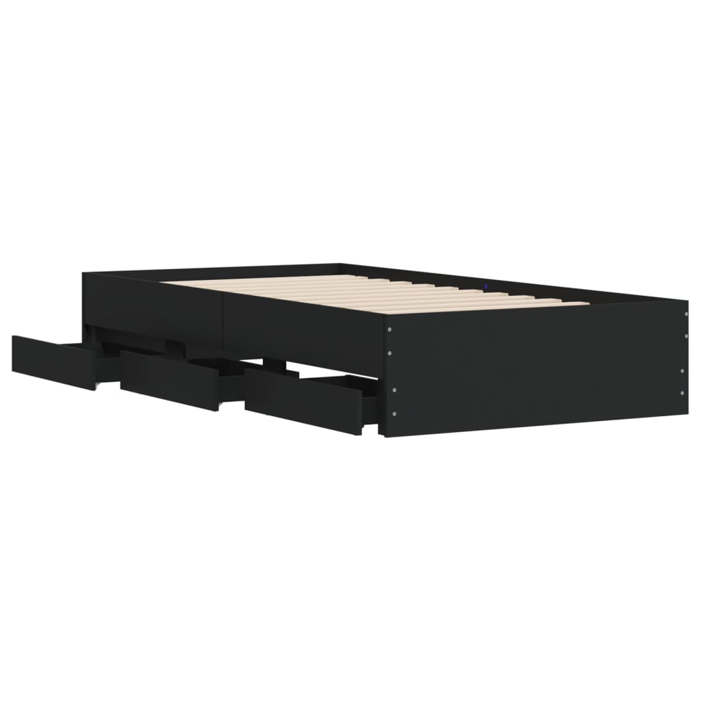 Bedframe met lades bewerkt hout zwart 90x190 cm is nu te koop bij PeponiXL, paradijselijk wonen!