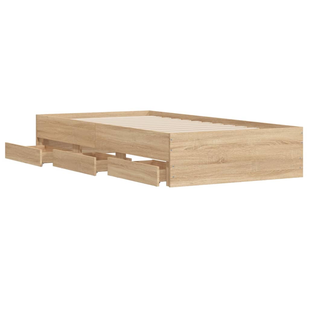 Bedframe met lades bewerkt hout sonoma eikenkleurig 90x190 cm is nu te koop bij PeponiXL, paradijselijk wonen!
