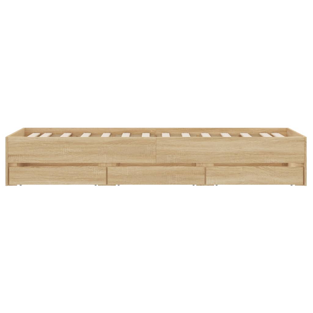 Bedframe met lades bewerkt hout sonoma eikenkleurig 90x190 cm is nu te koop bij PeponiXL, paradijselijk wonen!