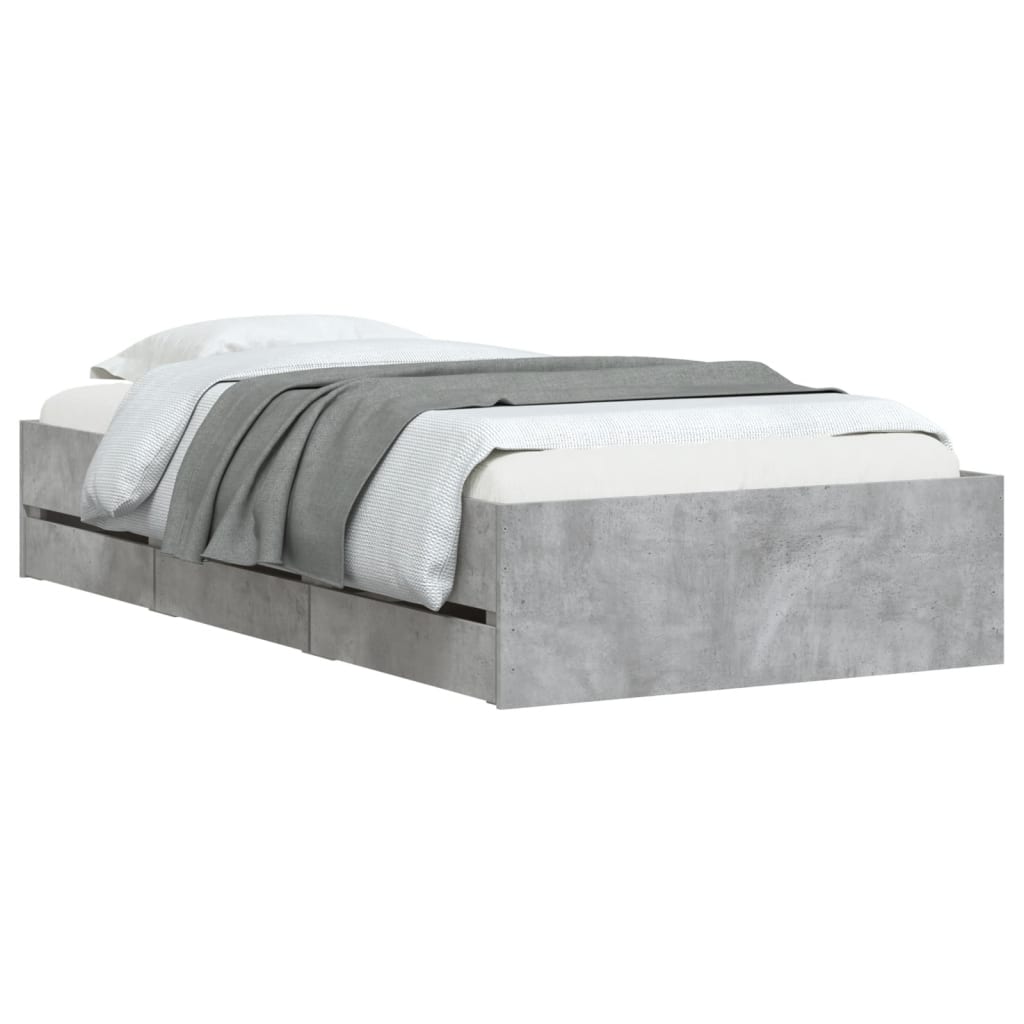 Bedframe met lades bewerkt hout betongrijs 90x190 cm is nu te koop bij PeponiXL, paradijselijk wonen!