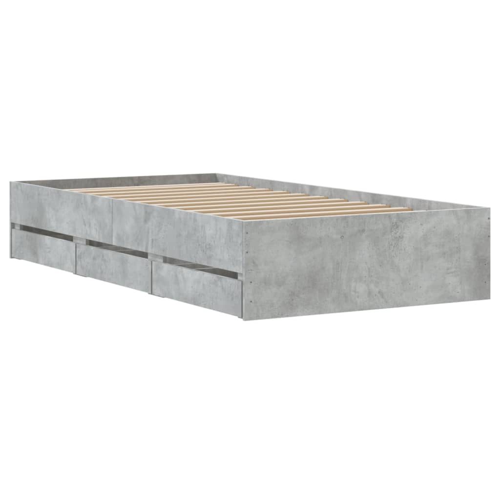 Bedframe met lades bewerkt hout betongrijs 90x190 cm is nu te koop bij PeponiXL, paradijselijk wonen!