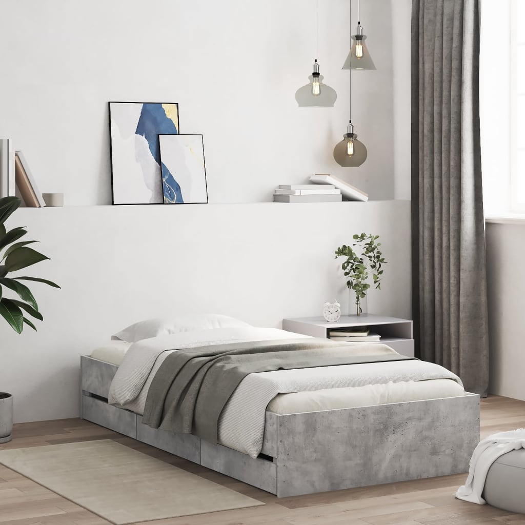 Bedframe met lades bewerkt hout betongrijs 90x190 cm is nu te koop bij PeponiXL, paradijselijk wonen!