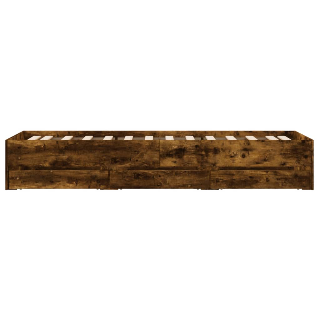 Bedframe met lades bewerkt hout gerookt eikenkleurig 90x190 cm is nu te koop bij PeponiXL, paradijselijk wonen!