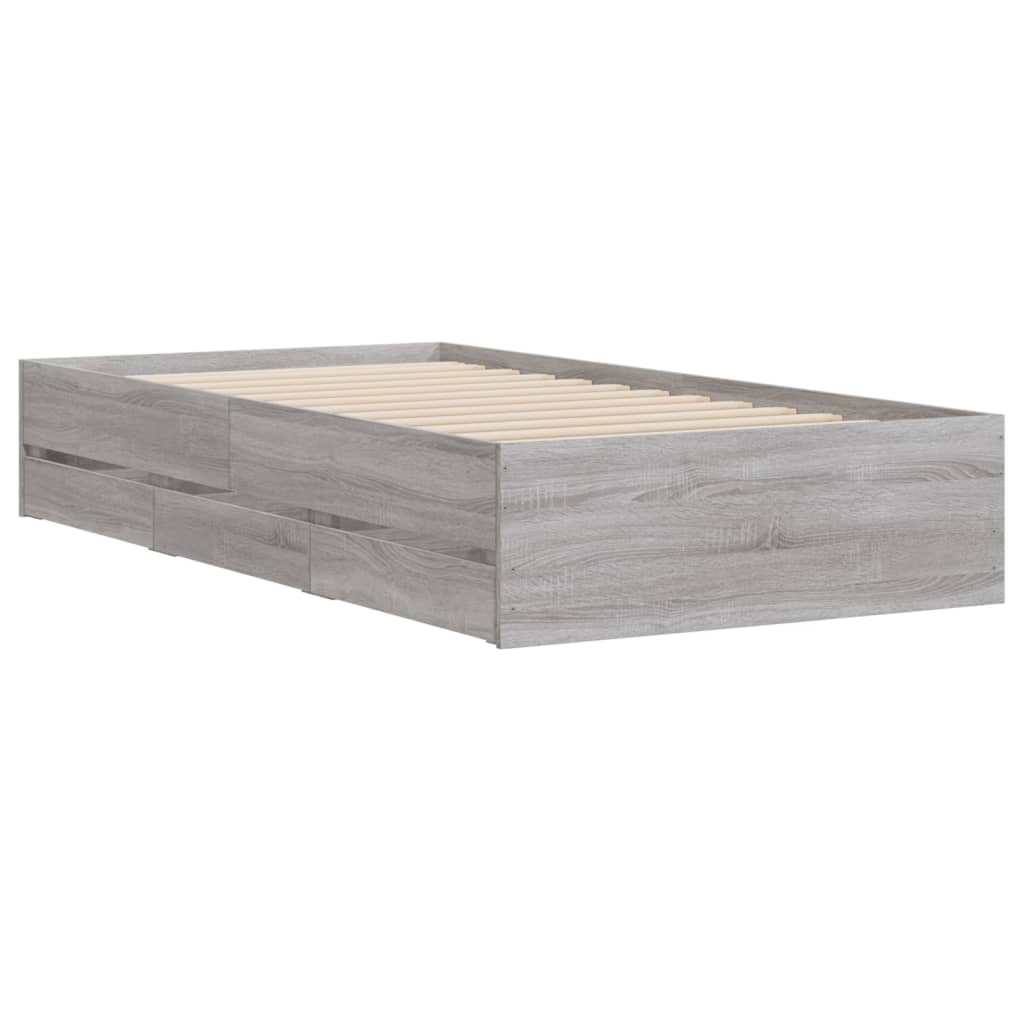 Bedframe met lades bewerkt hout grijs sonoma eiken 90x190 cm is nu te koop bij PeponiXL, paradijselijk wonen!