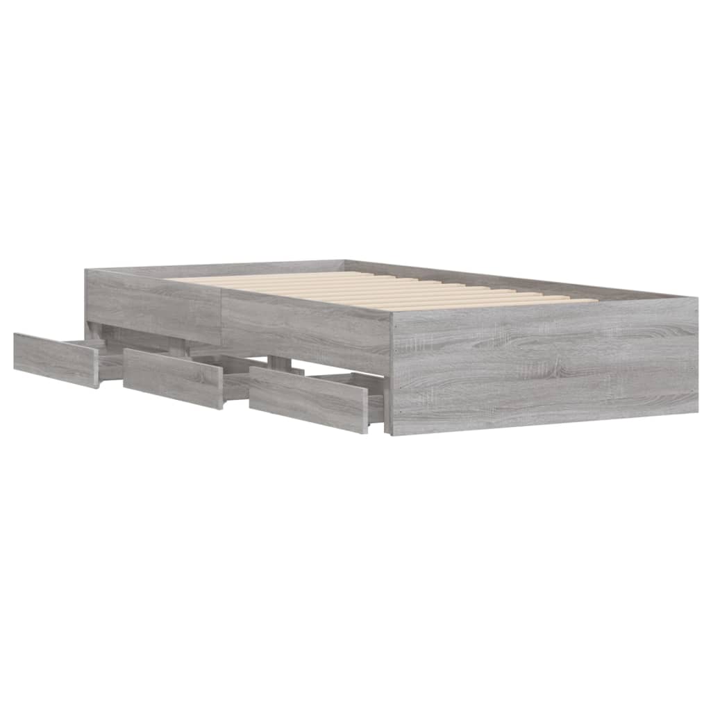 Bedframe met lades bewerkt hout grijs sonoma eiken 90x190 cm is nu te koop bij PeponiXL, paradijselijk wonen!