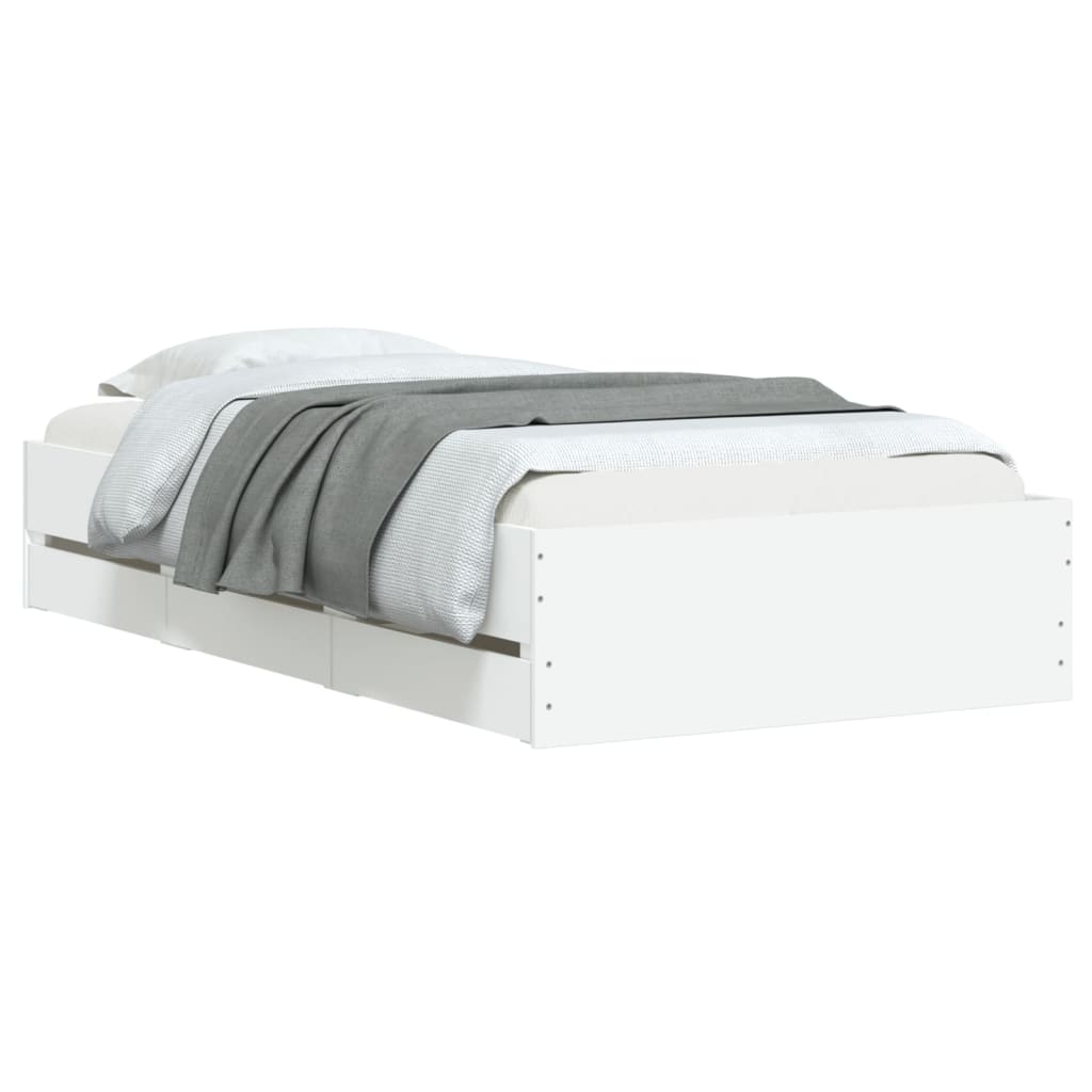 Bedframe met lades bewerkt hout wit 75x190 cm is nu te koop bij PeponiXL, paradijselijk wonen!