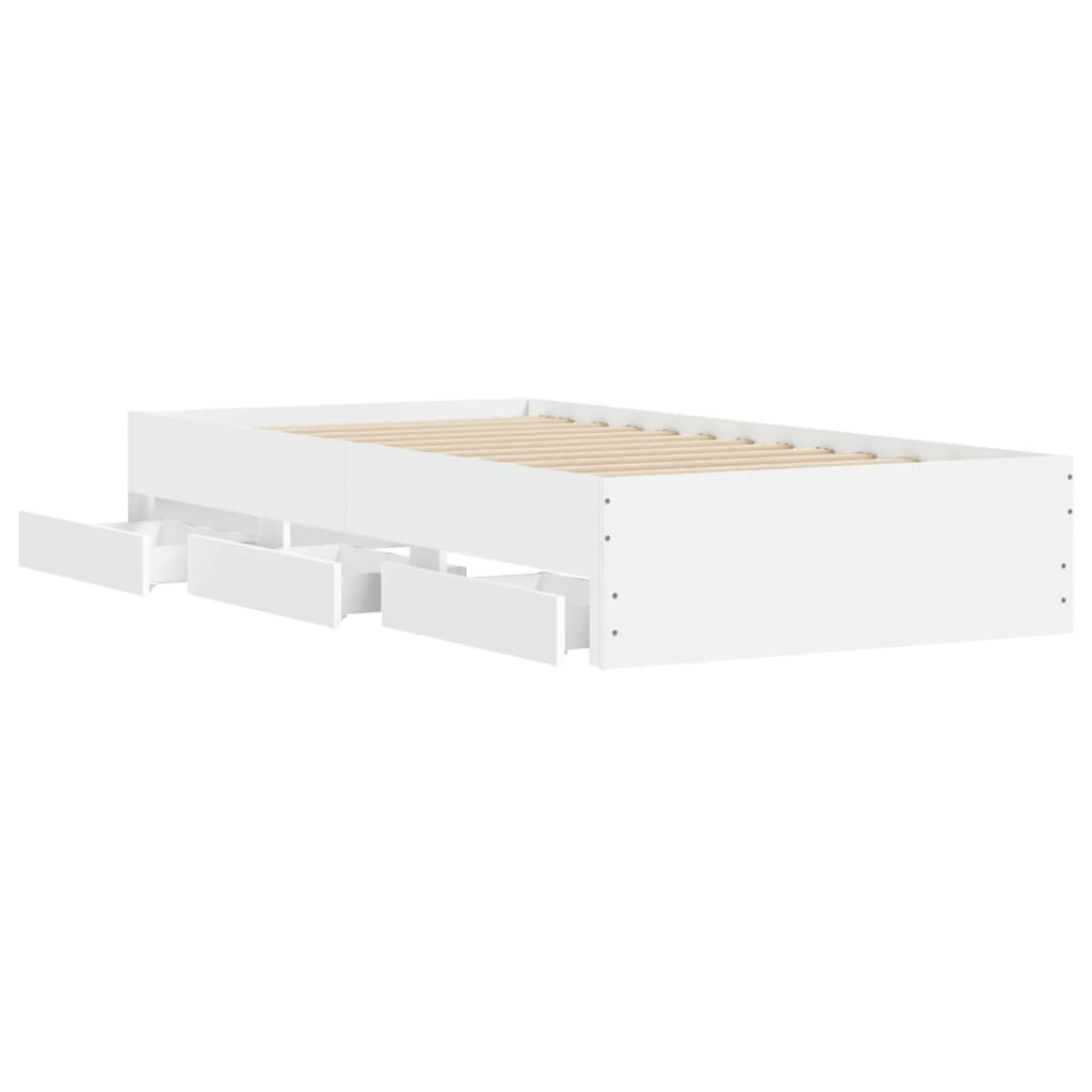 Bedframe met lades bewerkt hout wit 75x190 cm is nu te koop bij PeponiXL, paradijselijk wonen!