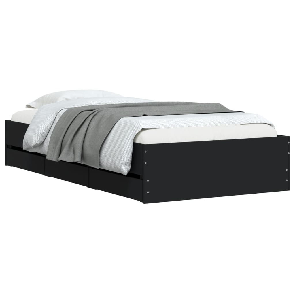 Bedframe met lades bewerkt hout zwart 75x190 cm is nu te koop bij PeponiXL, paradijselijk wonen!