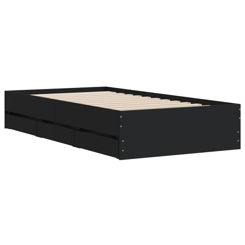 Bedframe met lades bewerkt hout zwart 75x190 cm is nu te koop bij PeponiXL, paradijselijk wonen!