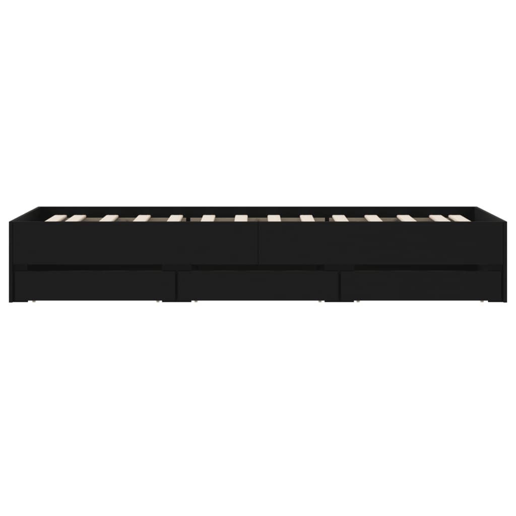 Bedframe met lades bewerkt hout zwart 75x190 cm is nu te koop bij PeponiXL, paradijselijk wonen!