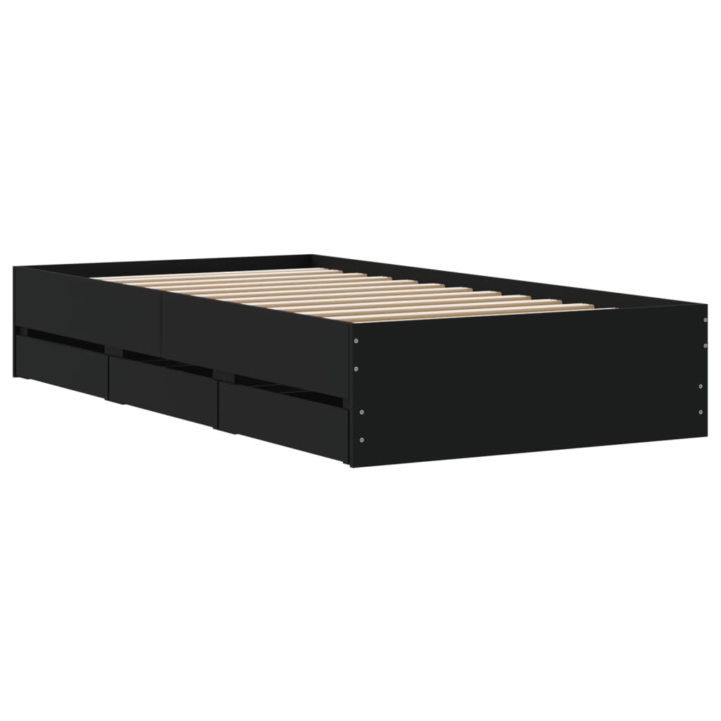 Bedframe met lades bewerkt hout zwart 75x190 cm is nu te koop bij PeponiXL, paradijselijk wonen!