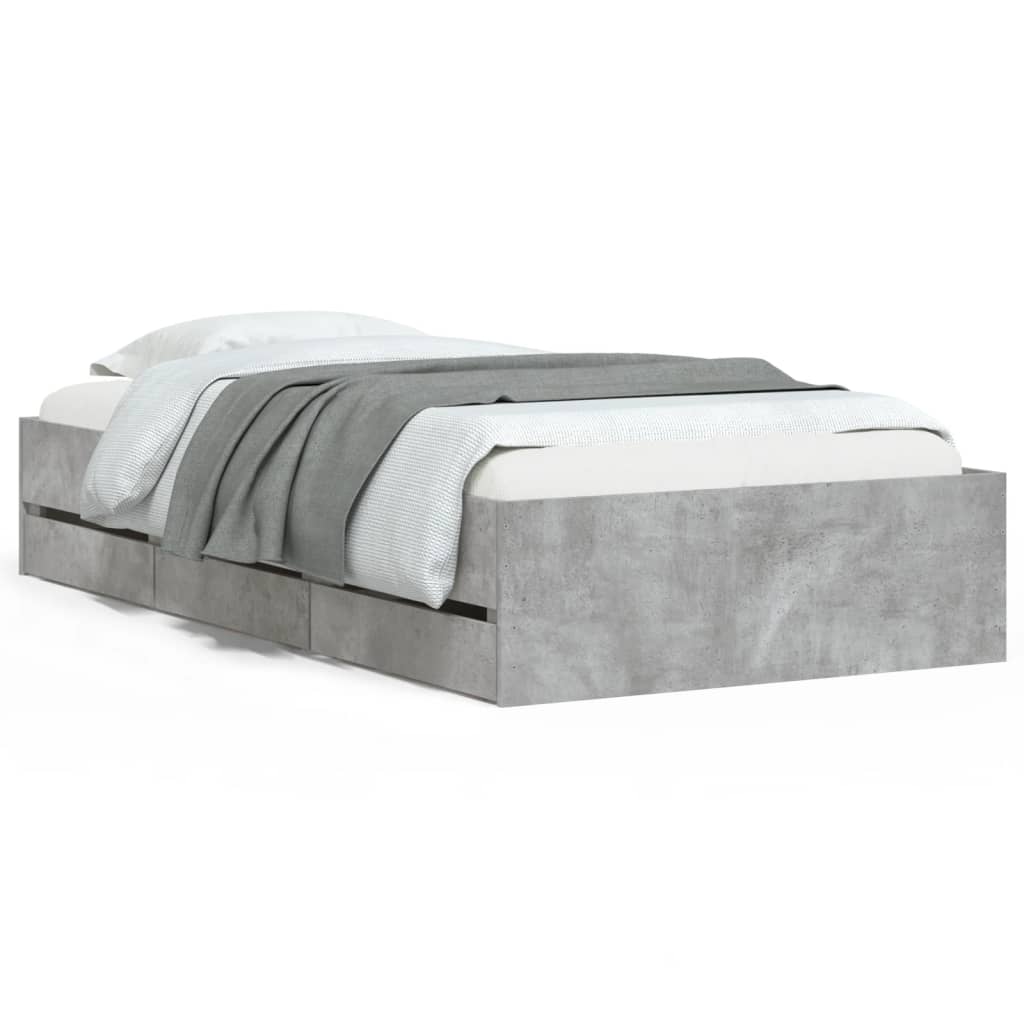 Bedframe met lades bewerkt hout betongrijs 75x190 cm is nu te koop bij PeponiXL, paradijselijk wonen!