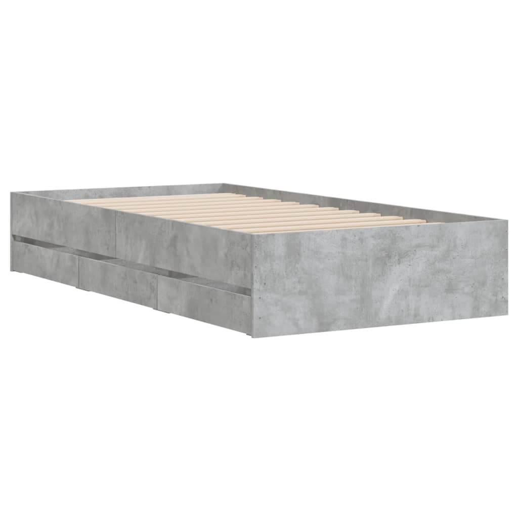 Bedframe met lades bewerkt hout betongrijs 75x190 cm is nu te koop bij PeponiXL, paradijselijk wonen!